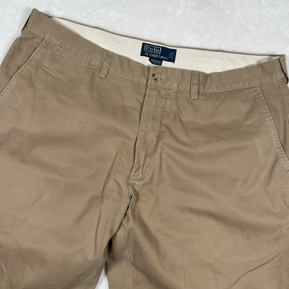 Vintage Polo Ralph Lauren Preston Light Brown Pants Mens 38x34 Flat Front Chinos